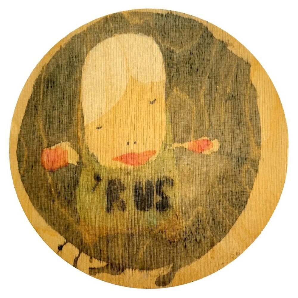 Putin Russia Original Art Signed Jask B 2006 On Wood Round Watercolor SS